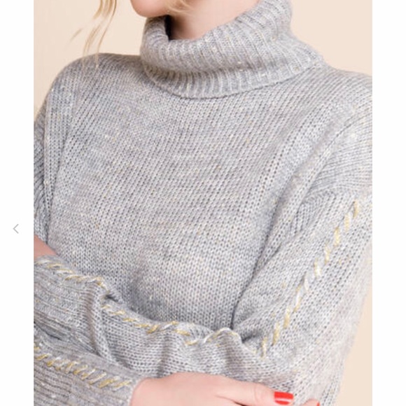Dee Elly Grey Woven Turtleneck Pullover Sweater - Picture 12 of 12